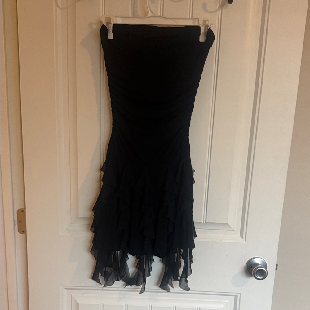 City Triangles Black Strapless Dress with Ruffled Hem